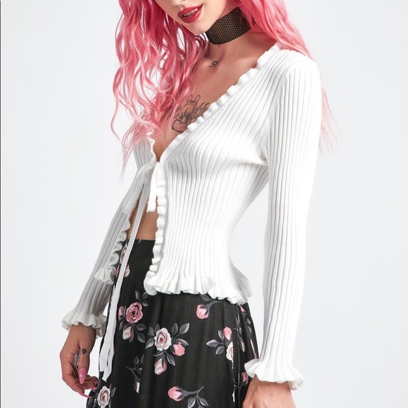 NWT Dolls Kill Ribbed Tie Front Cardigan - Picture 2 of 4